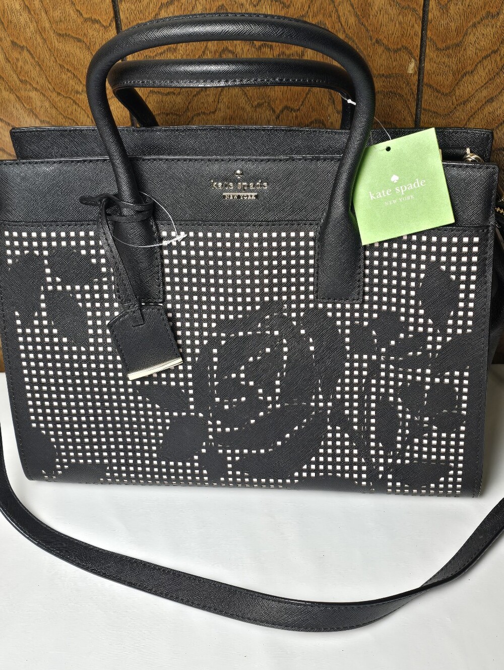 Kate Spade Black Floral Cutout Leather Satchel